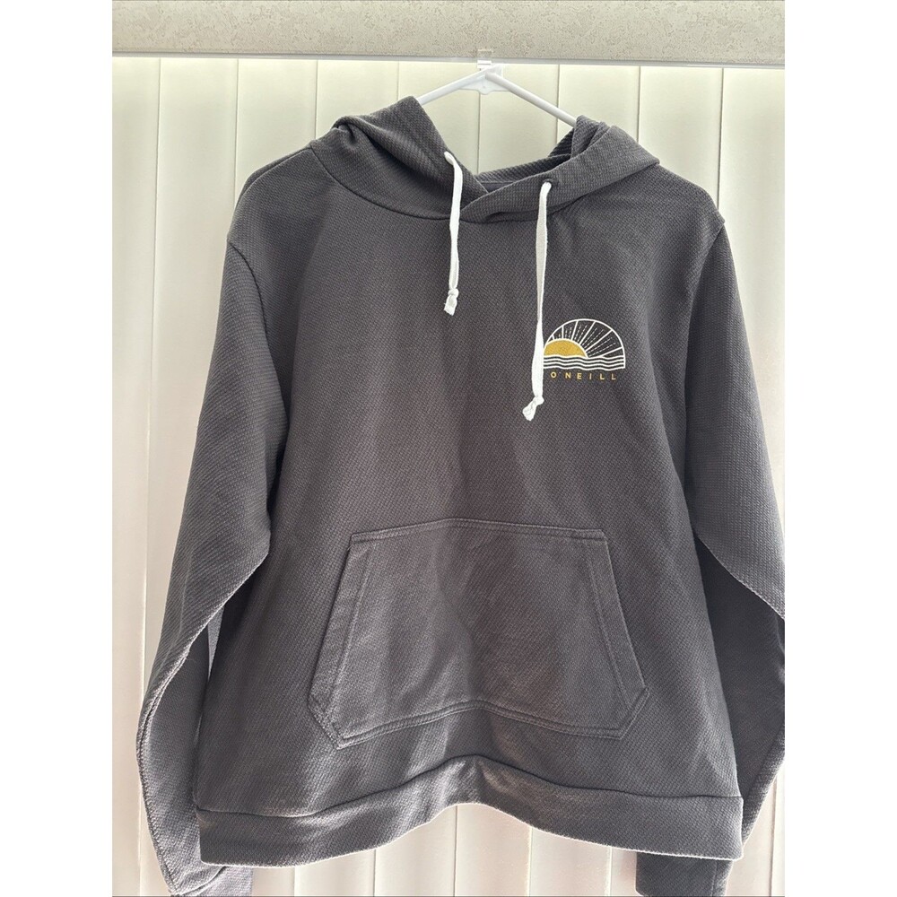 O'Neill Women’s Sz L Gray Pullover Drawstring Beach Hoodie Sweatshirt Sun Design